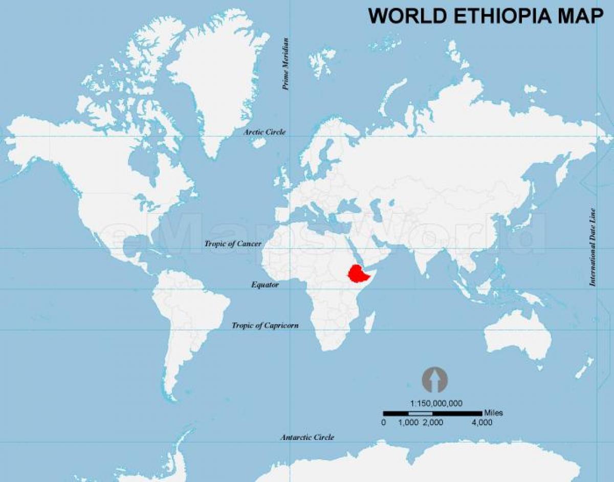 локација на мапи света Етиопија 