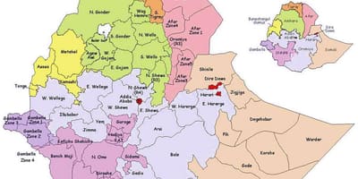 Карта Етиопији административних
