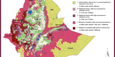 Карта Етиопији маларије