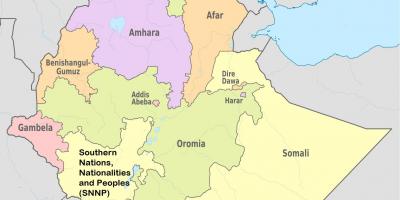 Регионалних држава Етиопији мапи